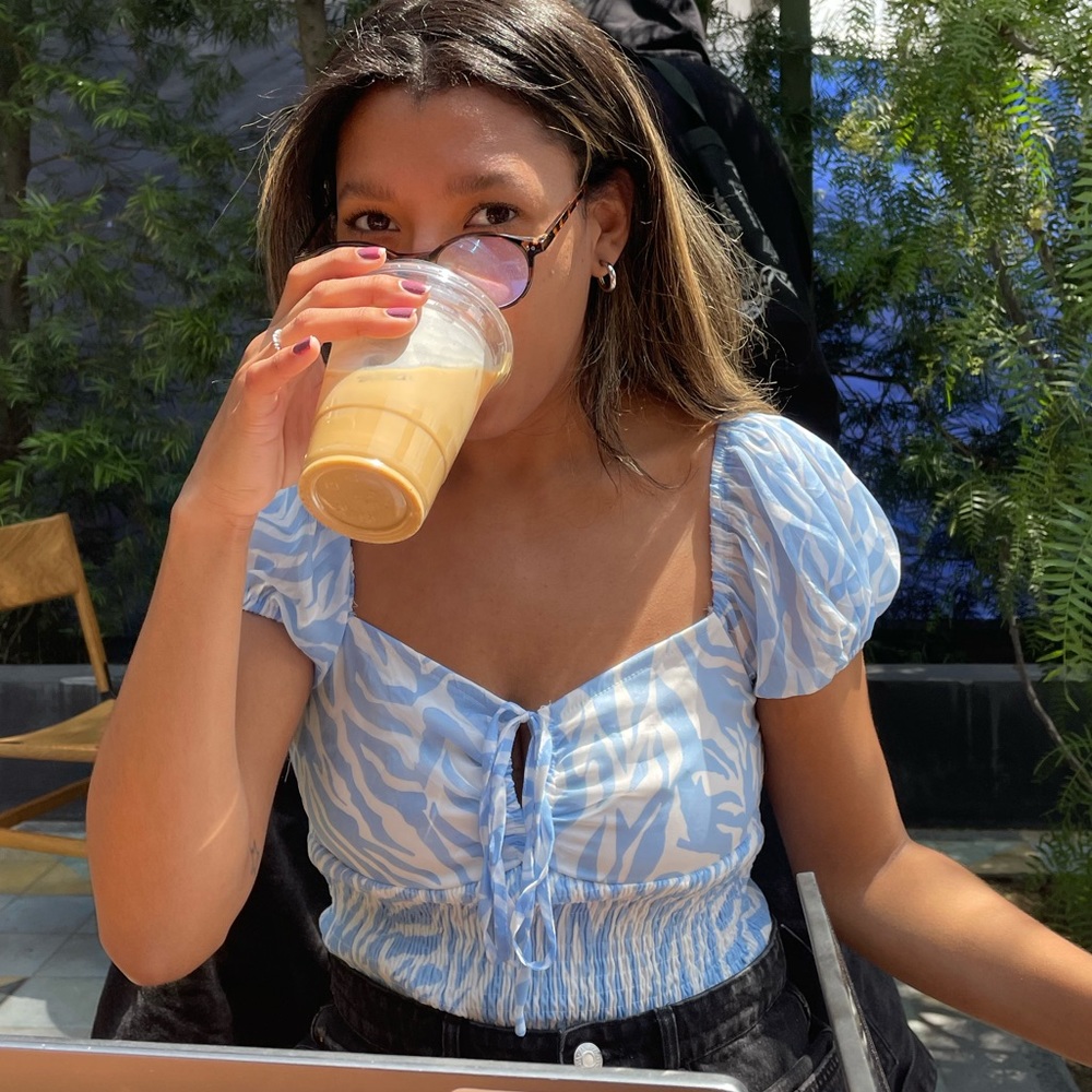 Missguided Zebra Print Puff Sleeve Top w/ Tie-Front